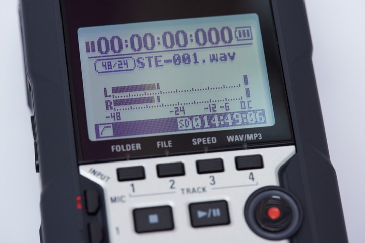 Close-up of audiorecorder with screen and buttons